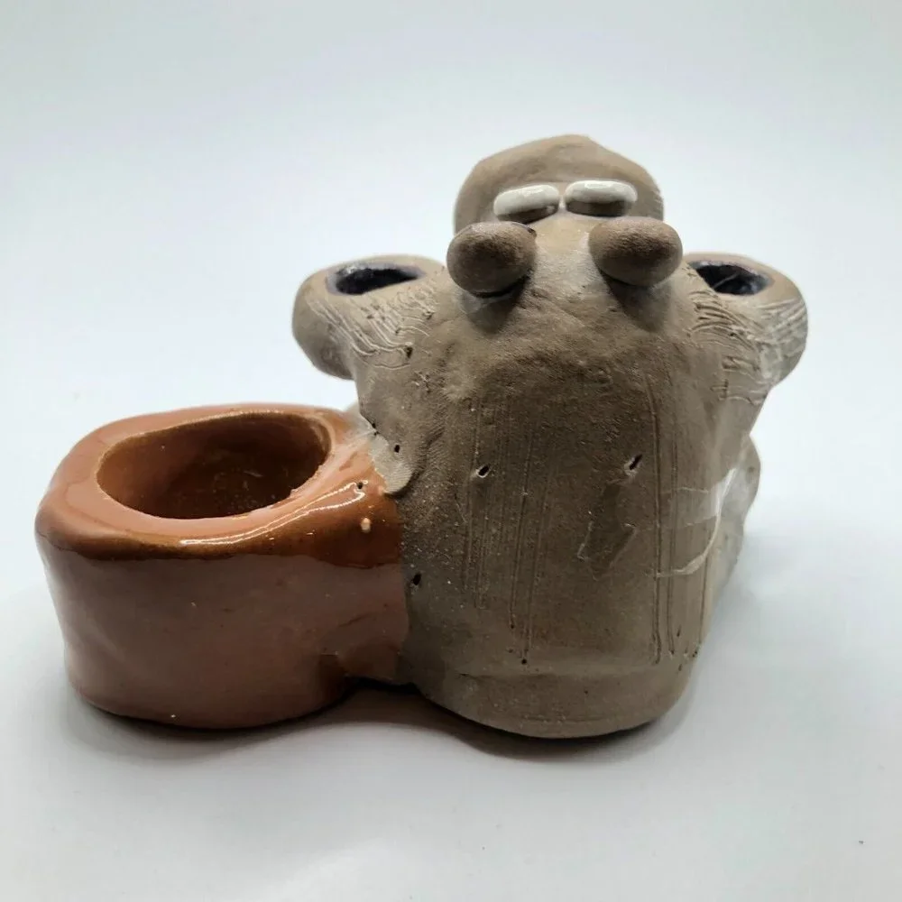 Nancy Eckland Artist Signed Clay Hippo Toothbrush Holder Goofy Designer Rare